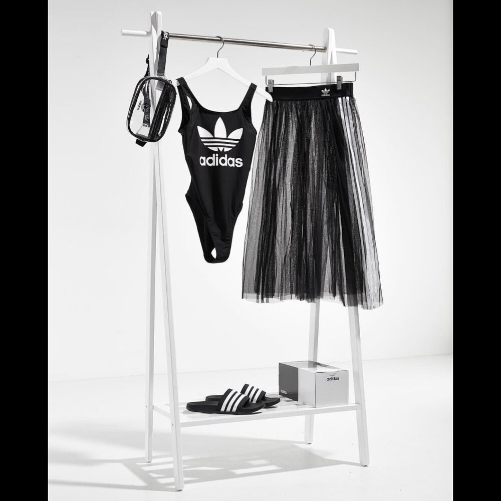 💥HOT ITEM!💥ADIDAS Sleek Pleated Midi Tulle Skirt in Black& White - Picture 10 of 15